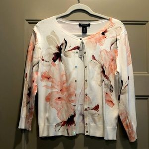 White House Black Market Crew Neck Printed Cardigan